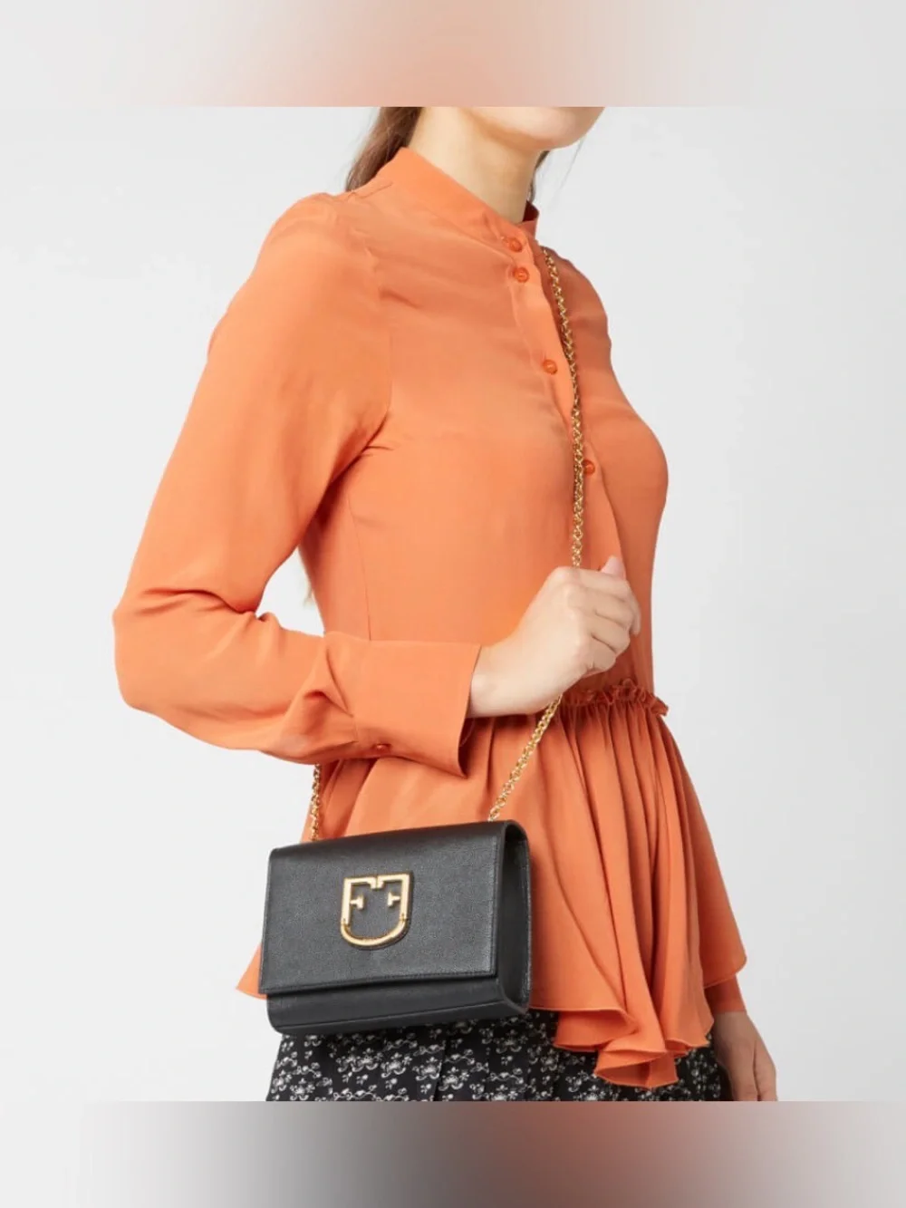 Furla NWT Viva Mini Pochette Leather Logo Crossbody in Onyx/Black Rare
